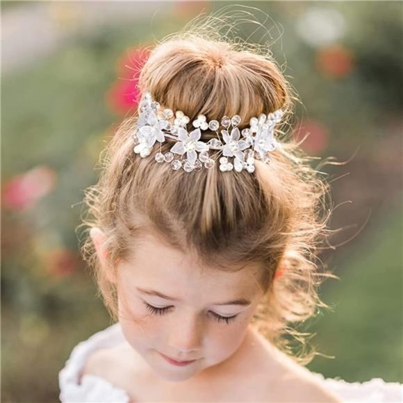 PAGOW 5Pcs Flower Girl Headpiece, Silver Pearl Bride Wedding Hair Accessories main image 6